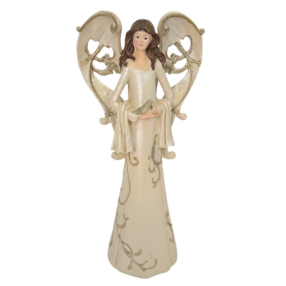 Angel Pearlized Ivory & Gold Glitter Large 13" Tabletop Decor Figurine - Picture 1 of 6